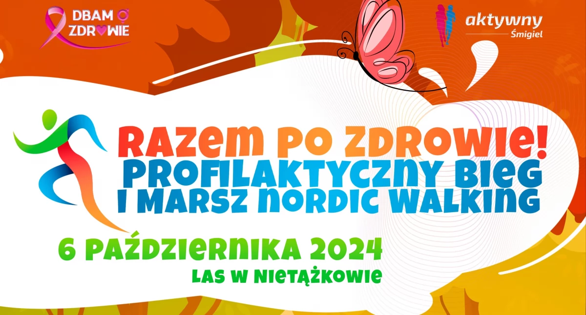 Zdjęcie przedstawia plakat V Profilaktycznego Biegu i Marszu Nordic Walking