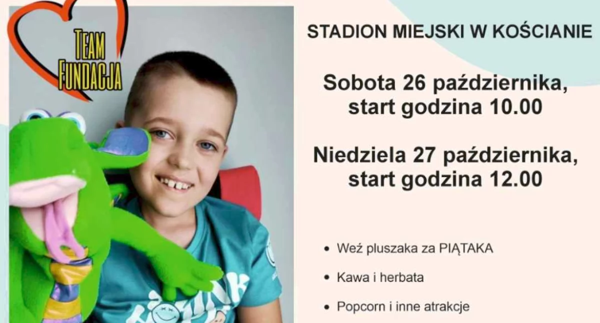 Zdjęcie przedstawia plakat informujący o kiermaszu ciast dla Kubusia Stasiaka
