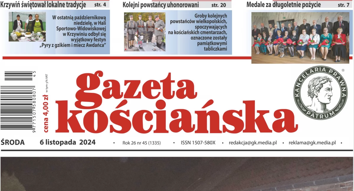 Zdjęcie przedstawia okładkę Gazety Kościańskiej nr 1335