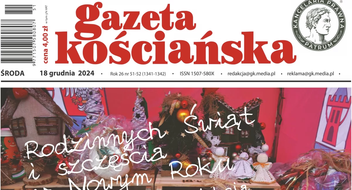 Zdjęcie przedstawia pierwszą stronę Gazety Kościańskiej z 18 grudnia 2024 r.